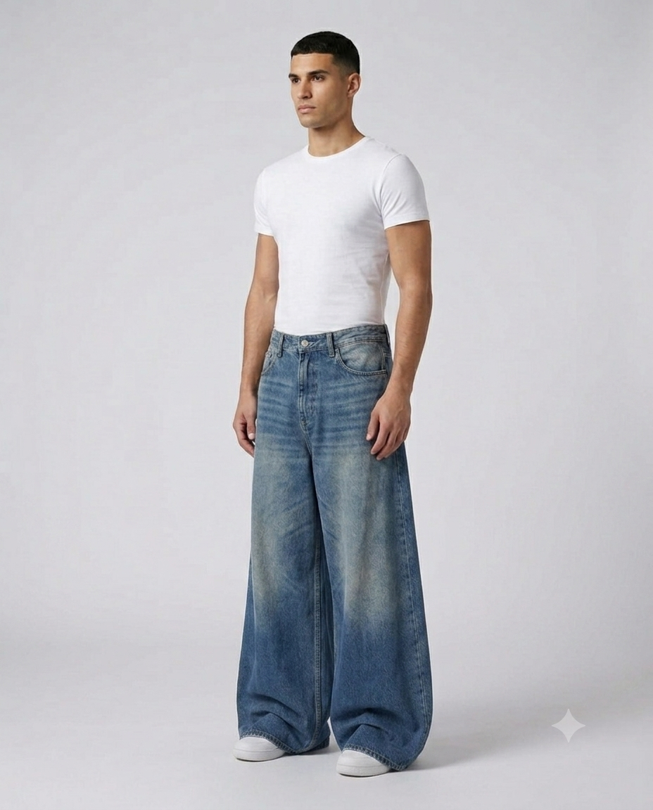 Easy Jeans — Heritage Wash on model — three-quarter view
