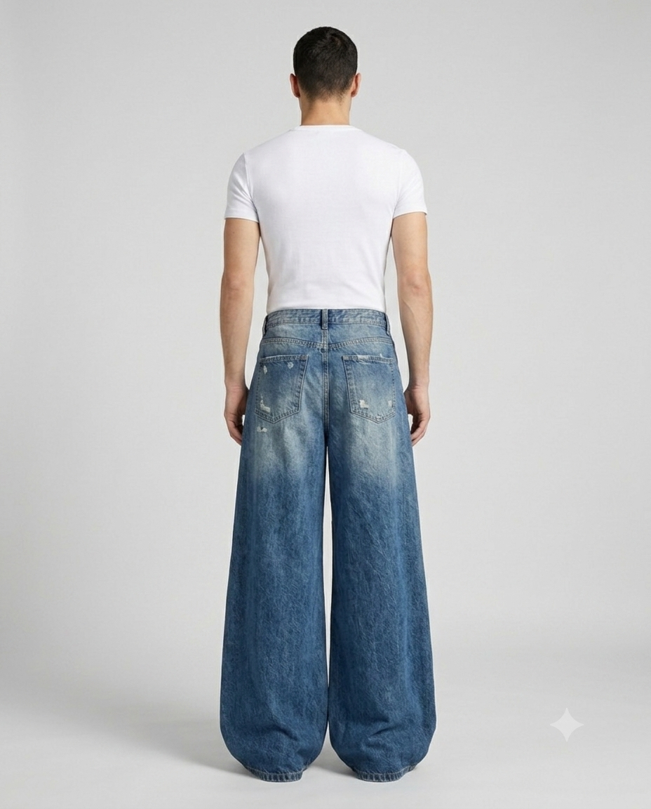 Slack Ripped Jeans — Worn Blue on model — back view