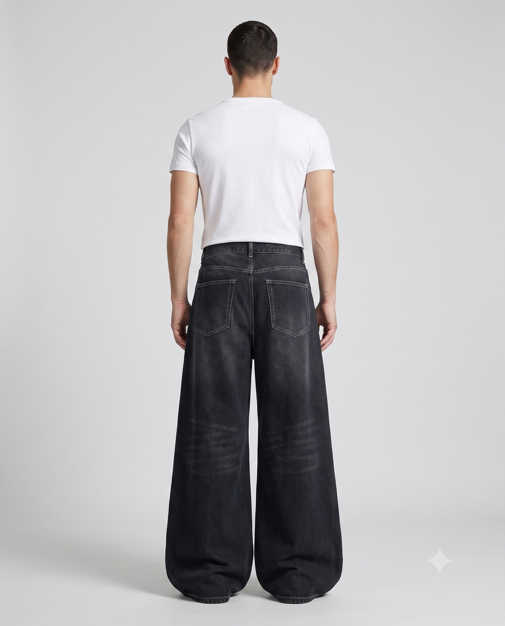 Big Easy Jeans Patchwork Night on model — back view