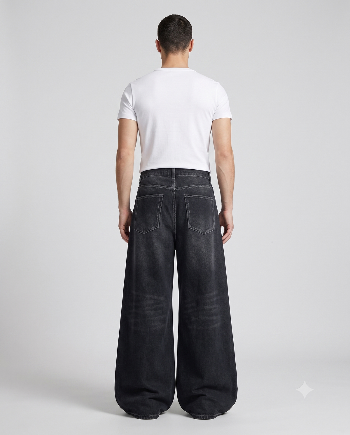 Big Easy Jeans Patchwork Night on model — back view