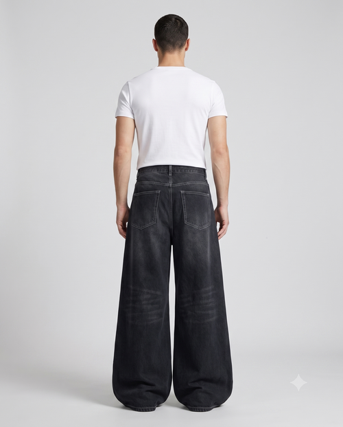 Big Easy Jeans Patchwork Night on model — back view