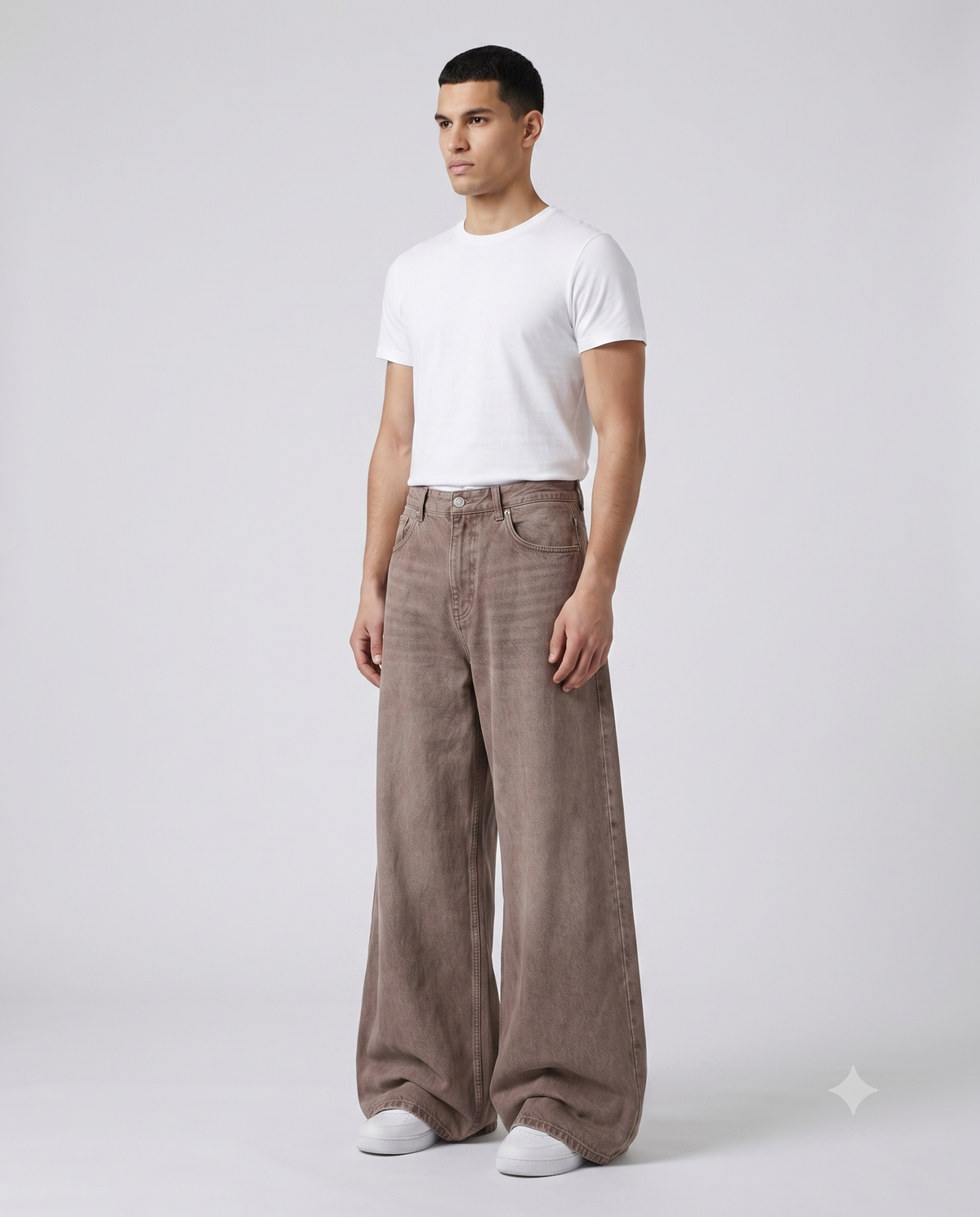 Maxout Jeans Timber Brown on model — three-quarter view