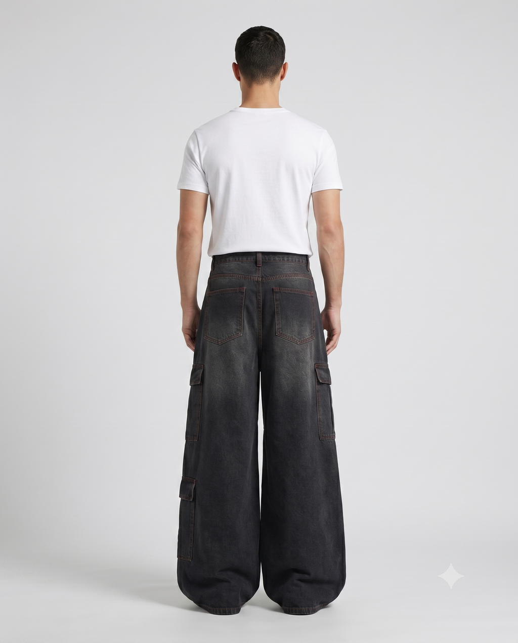 Foreman Jeans Contrast Stitch on model — back view