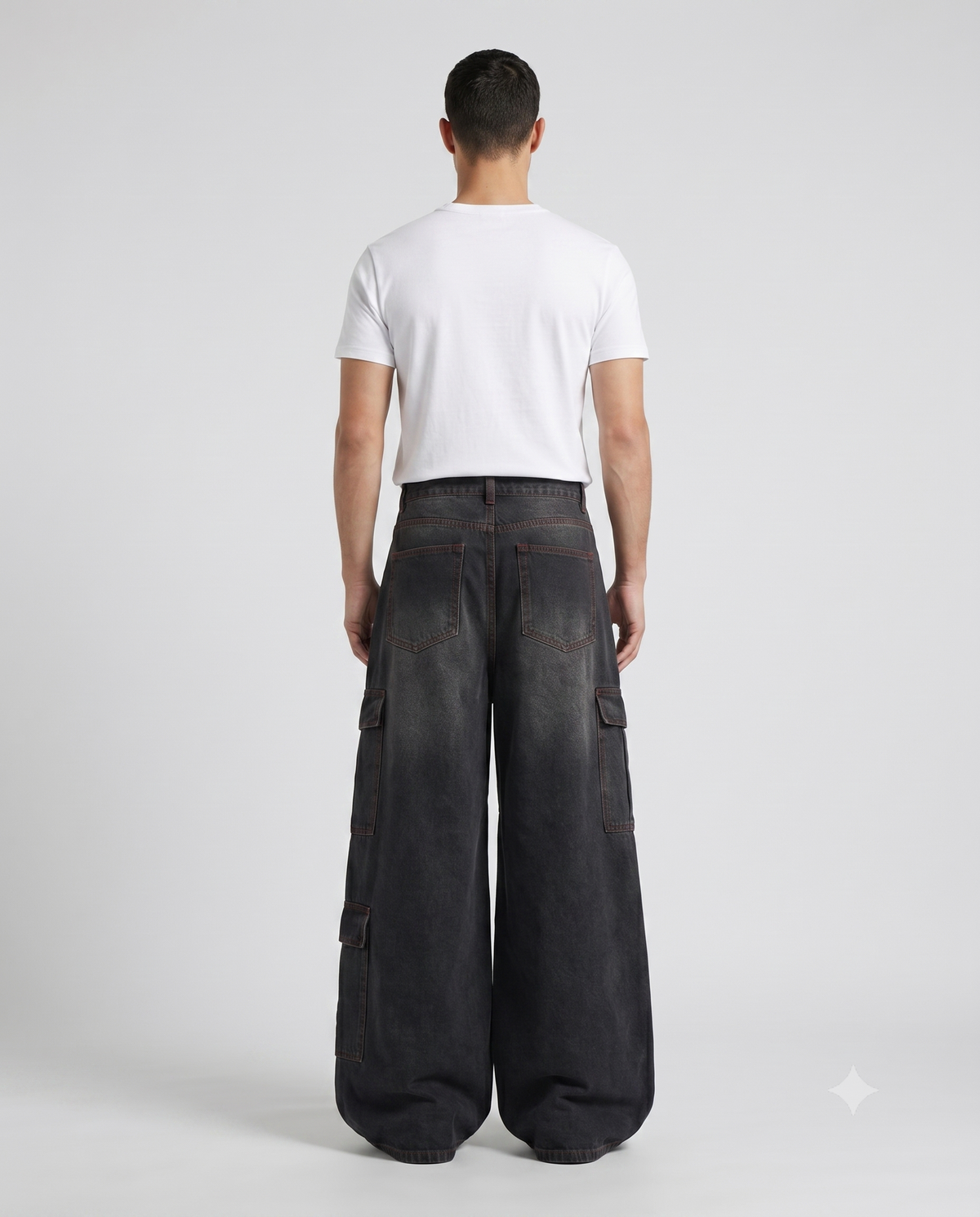 Foreman Jeans Contrast Stitch on model — back view