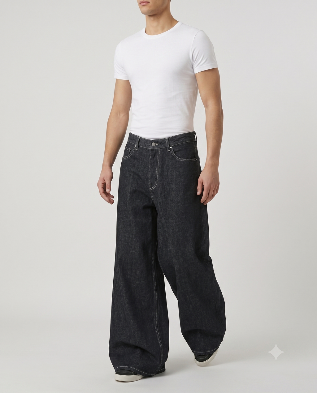 Maxout Jeans Vintage Fade on model — waist and pocket detail