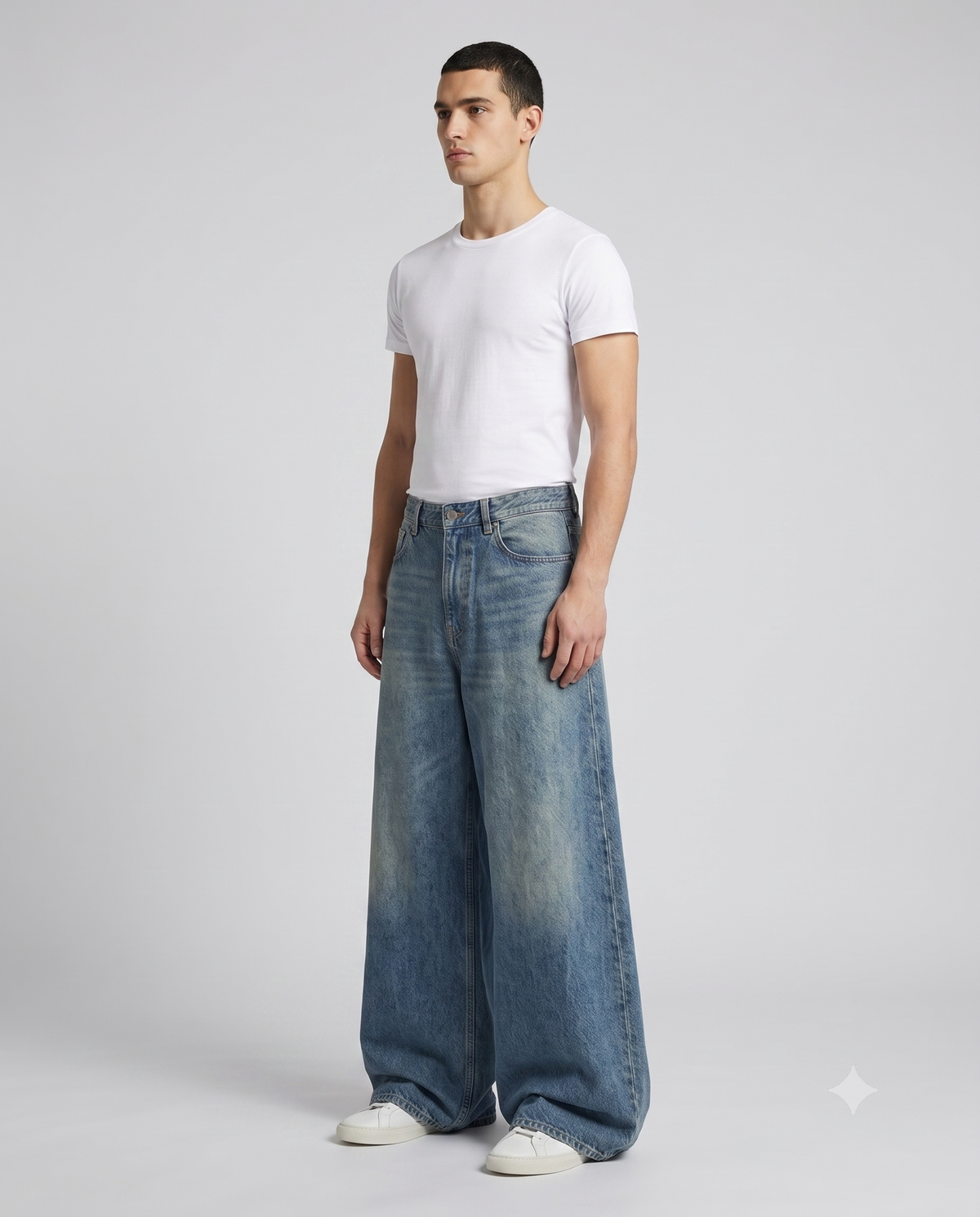 Maxout Jeans Vintage Fade on model — three-quarter view