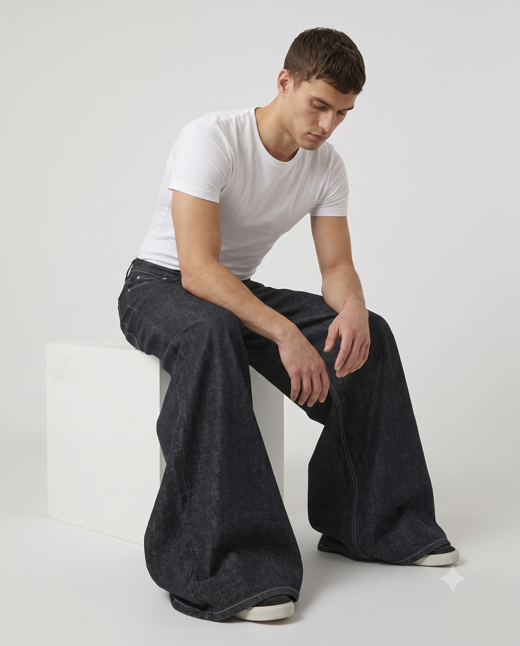 Boulevard Jeans Coal Black on model — seated fit view