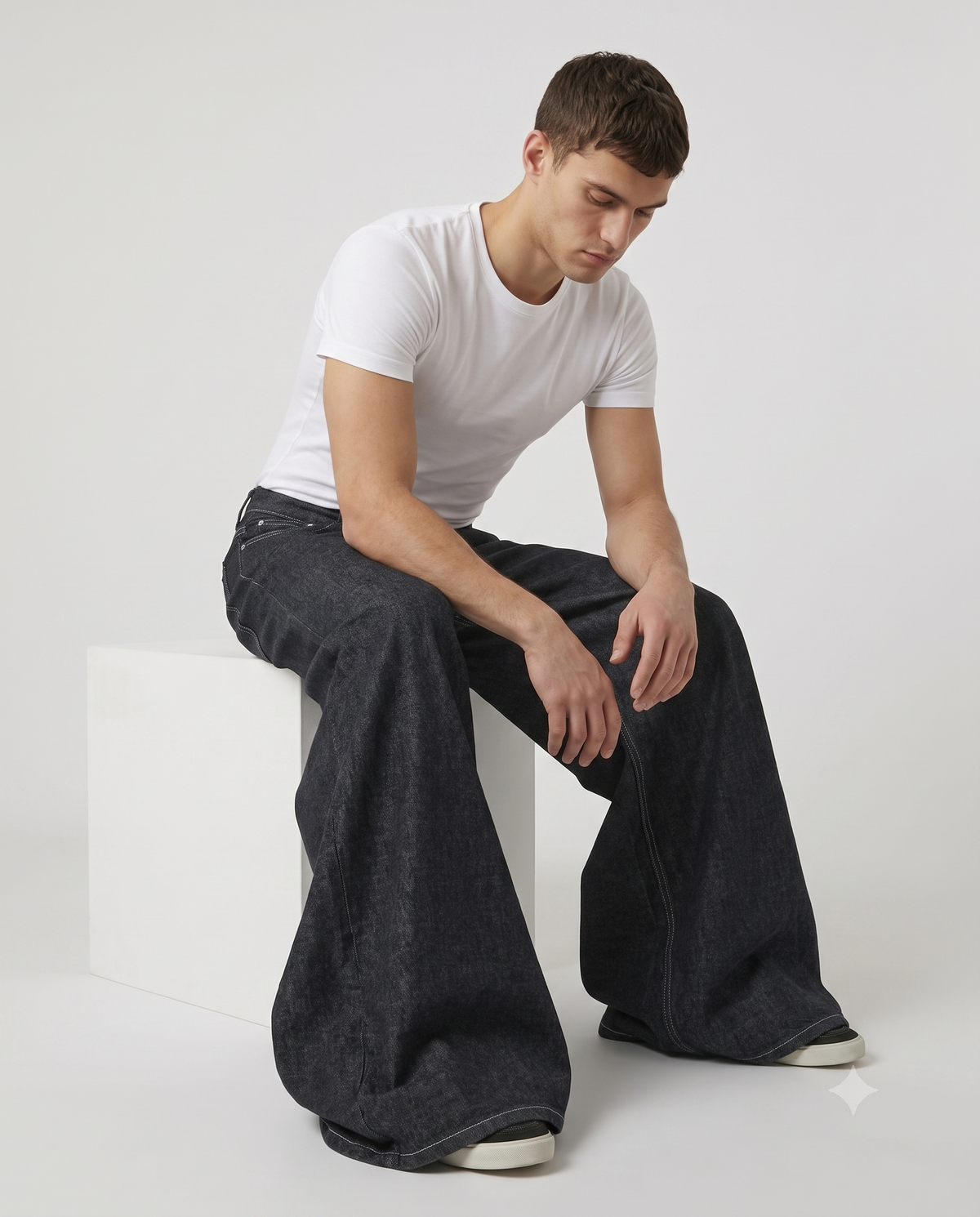 Boulevard Jeans Coal Black on model — seated fit view