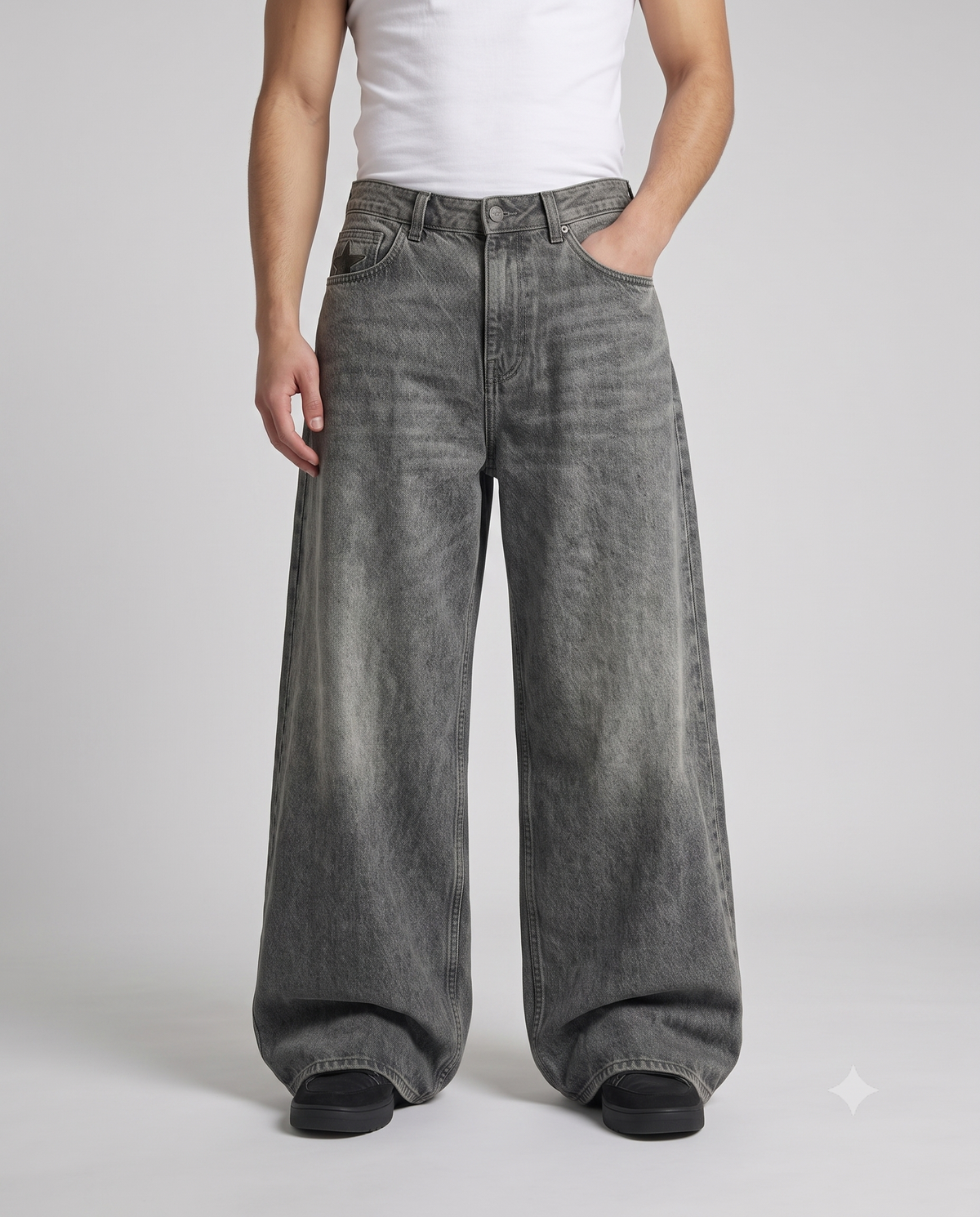 Big Easy Jeans — Camo Star on model — waist and pocket detail
