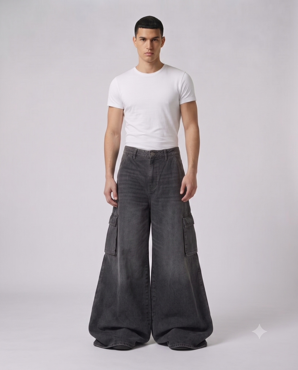 Big Easy Cargo Jeans — Night Shift on model — walking, fabric in motion