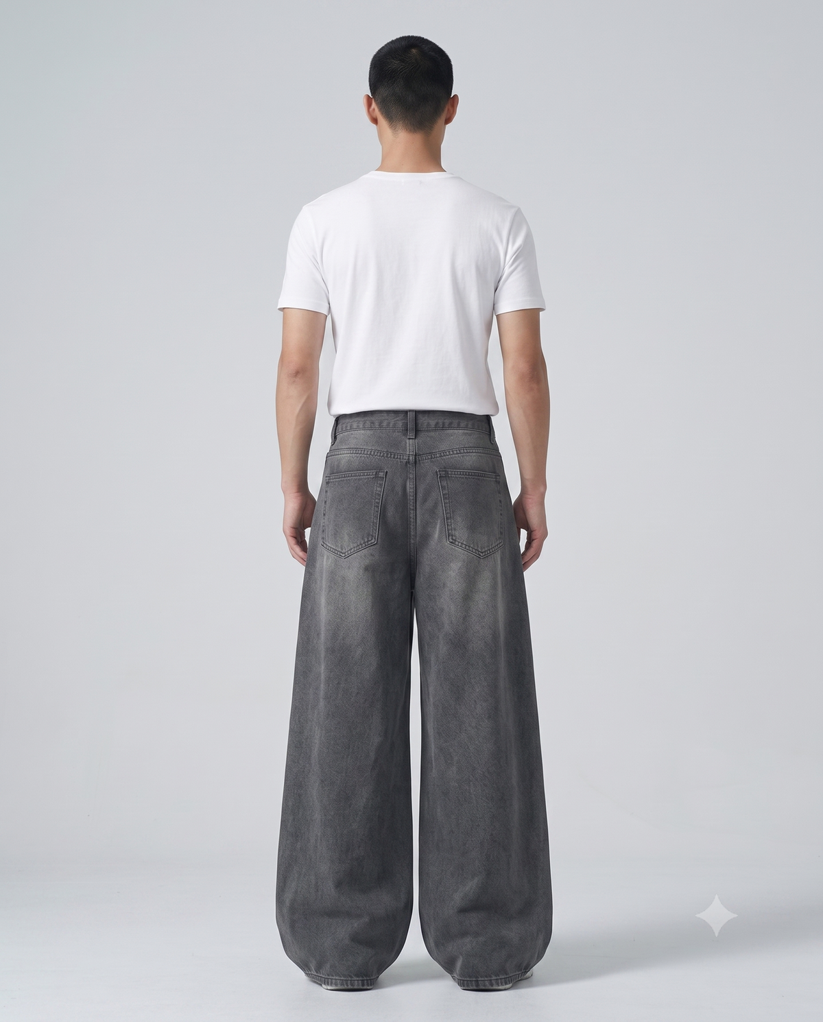 Easy Jeans — Ash Grey on model — back view