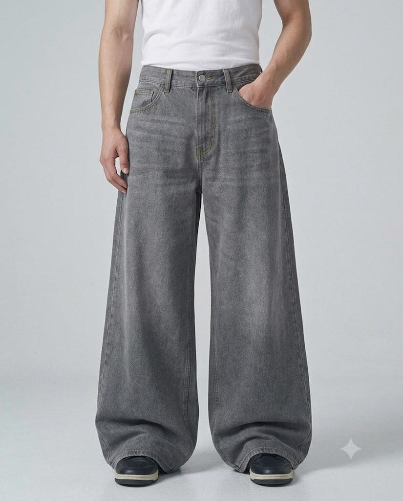 Easy Jeans — Ash Grey on model — waist and pocket detail