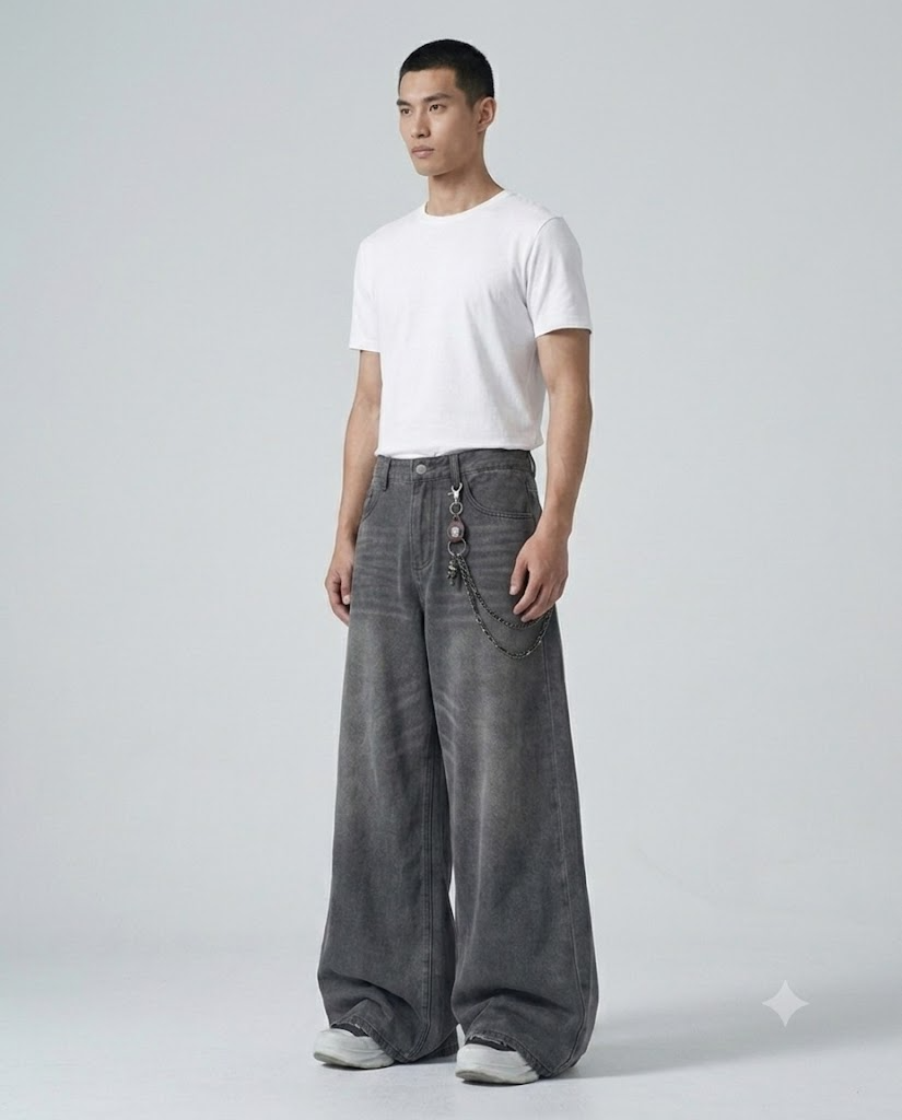 Easy Jeans — Ash Grey on model — three-quarter view