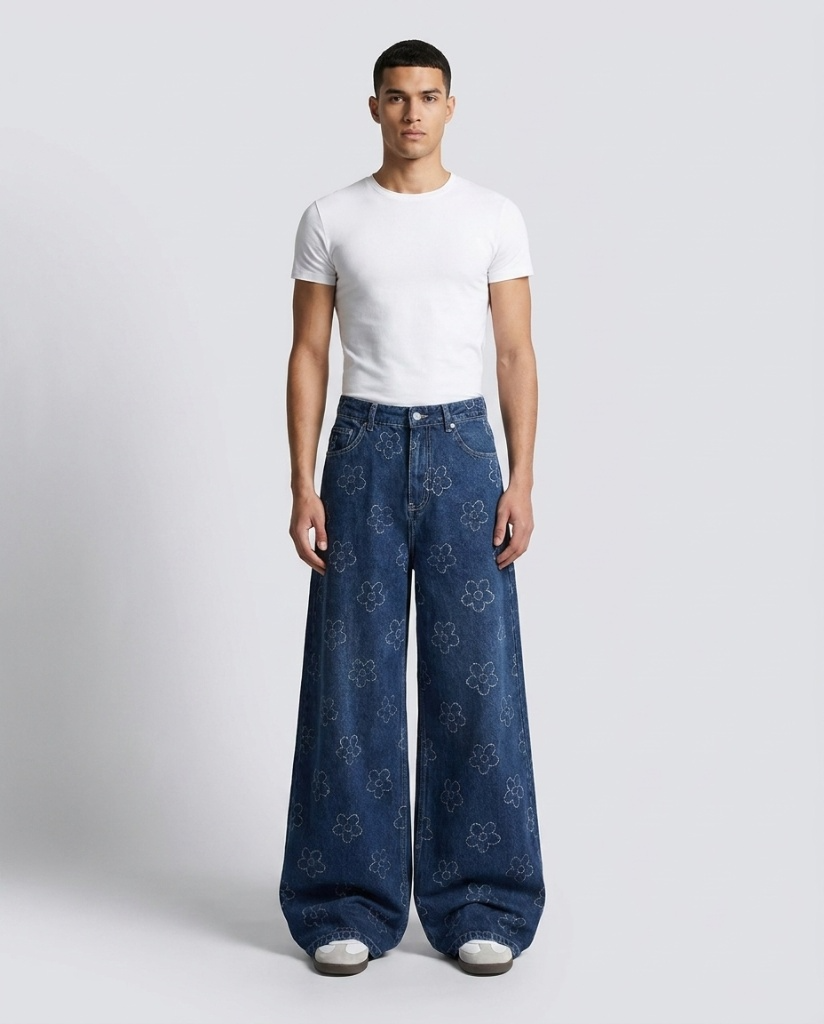 Slack Jeans — Crochet Bloom on model — three-quarter view