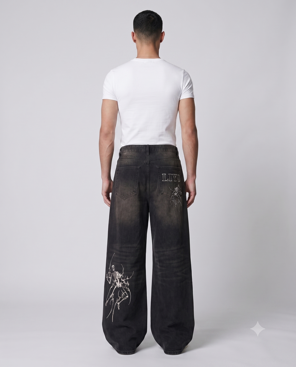 Big Easy Jeans — Shadow Black on model — back view