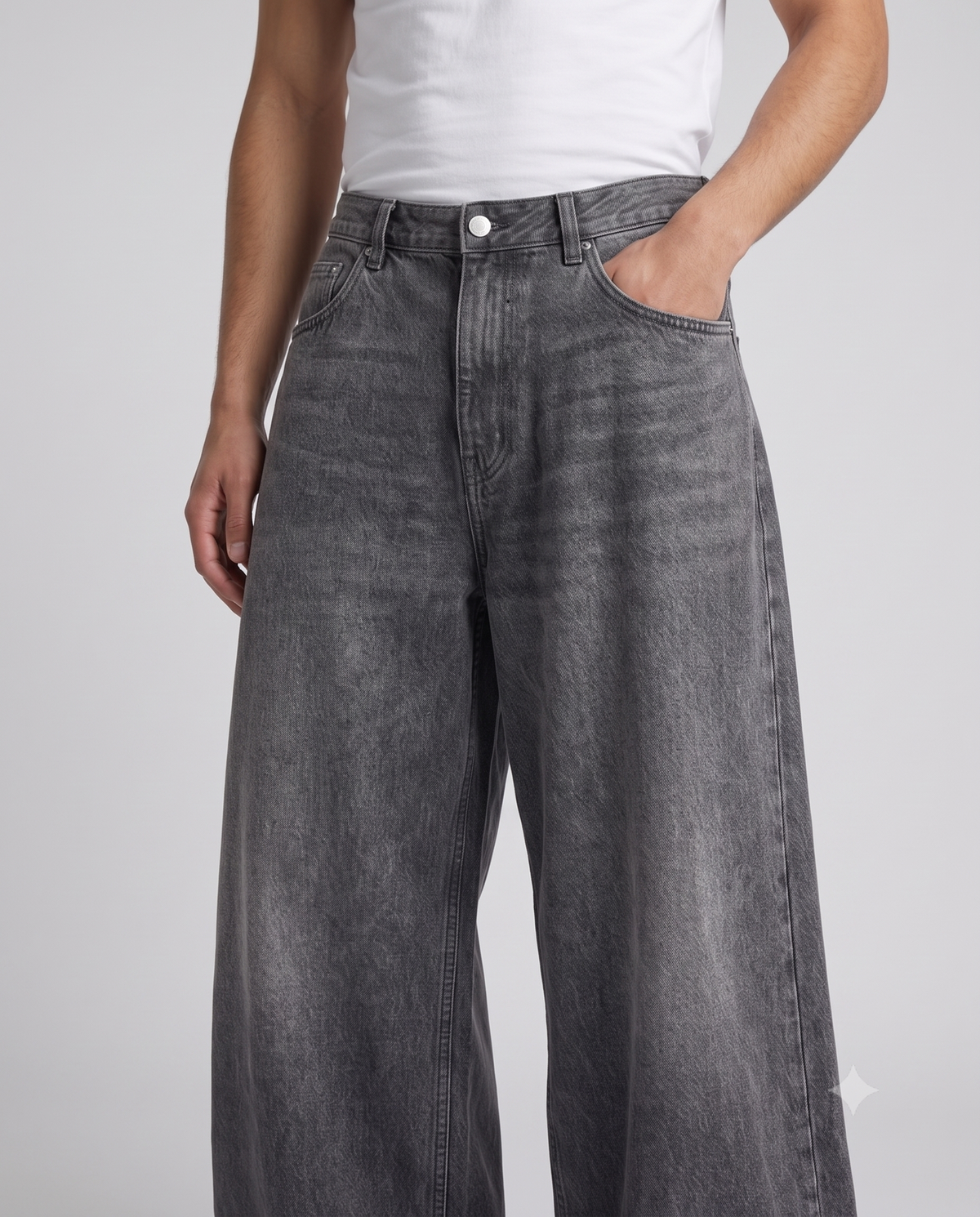 Easy Jeans — Comic Night on model — waist and pocket detail