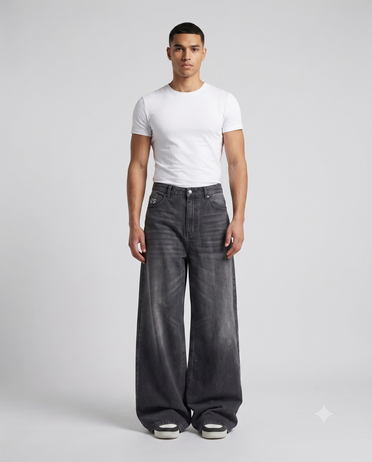 Easy Jeans — Comic Night on model — walking, fabric in motion