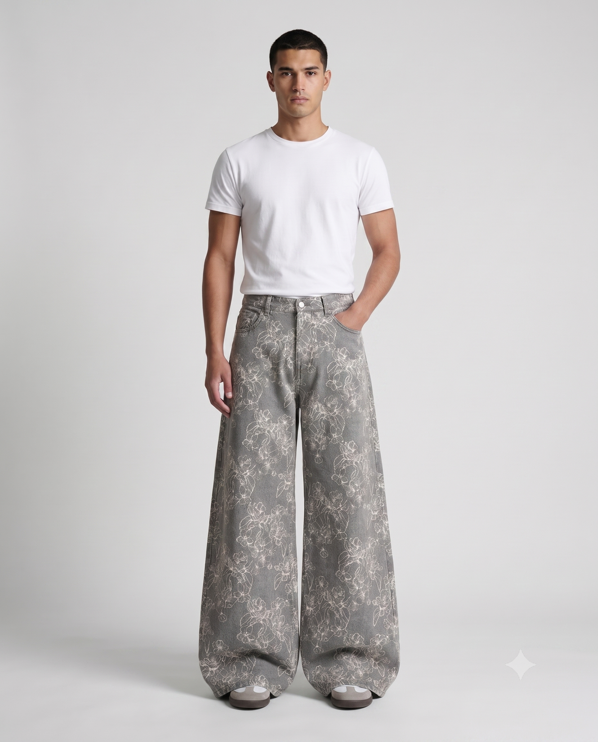 Easy Jeans — Garden Weave on model — waist and pocket detail