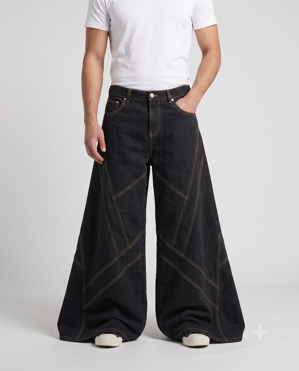 Boulevard Jeans — Gold Seam on model — waist and pocket detail