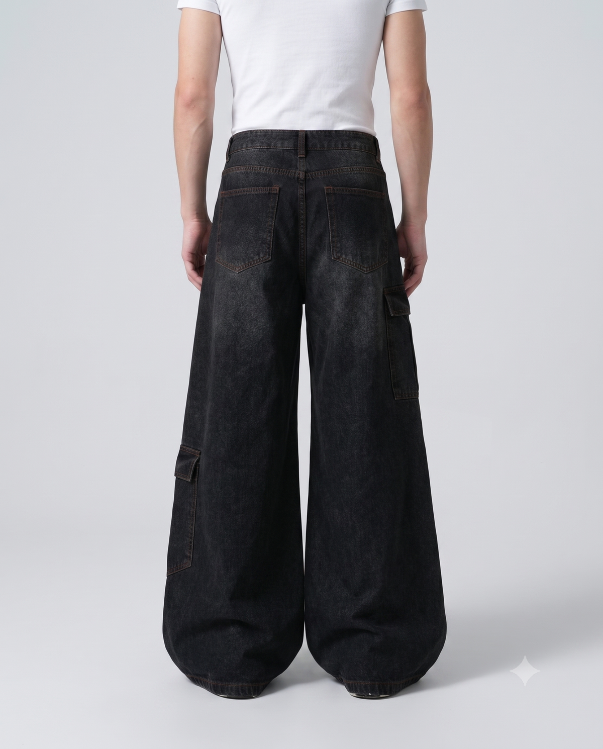 Boulevard Cargo Jeans — Onyx on model — back view