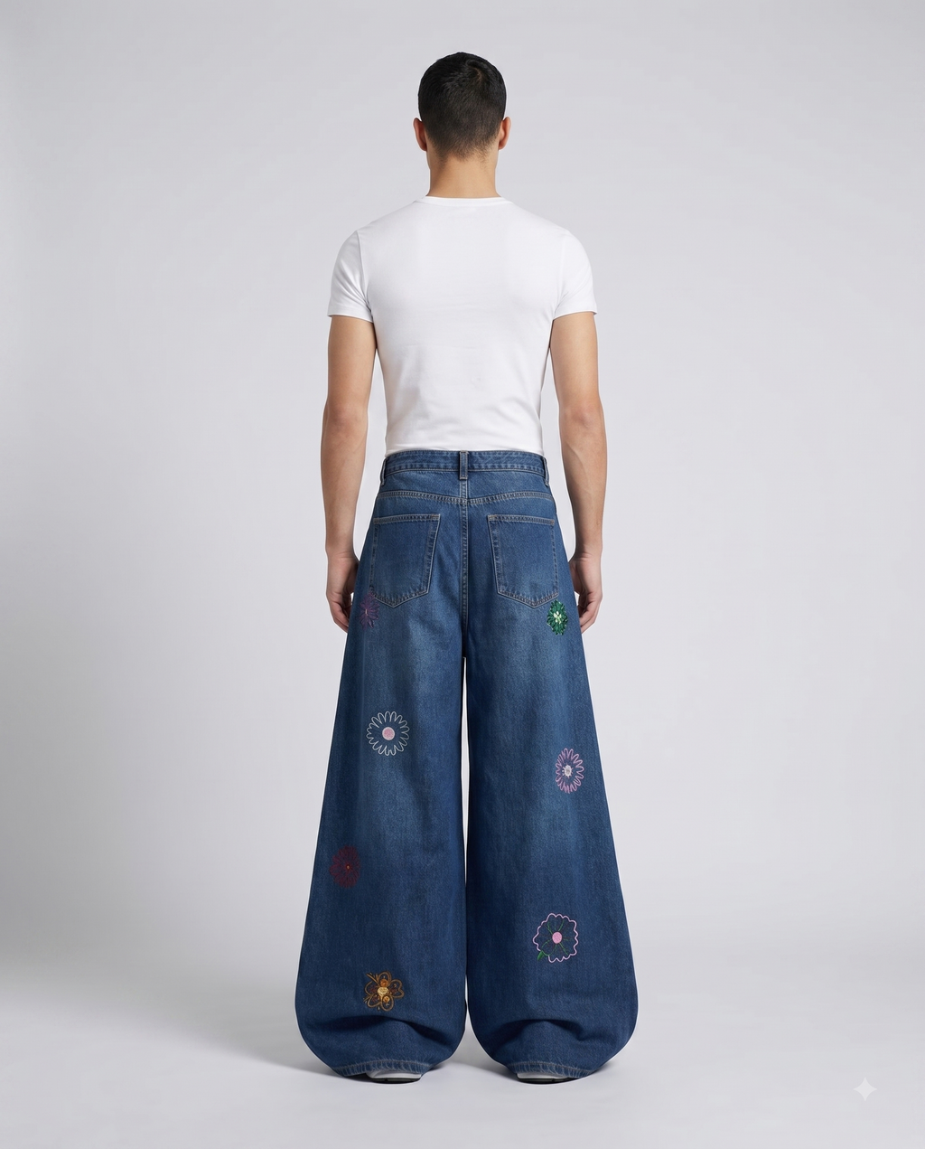 Big Easy Embroidered Jeans — Petal Blue on model — back view