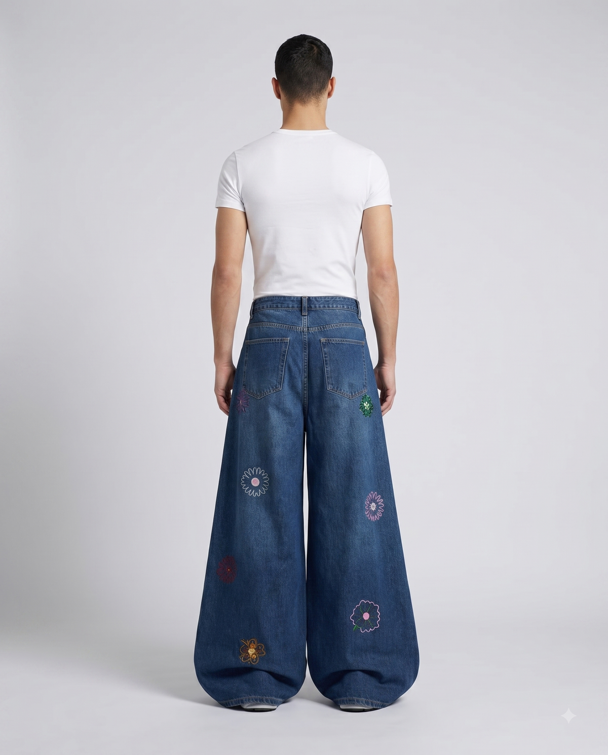 Big Easy Embroidered Jeans — Petal Blue on model — back view