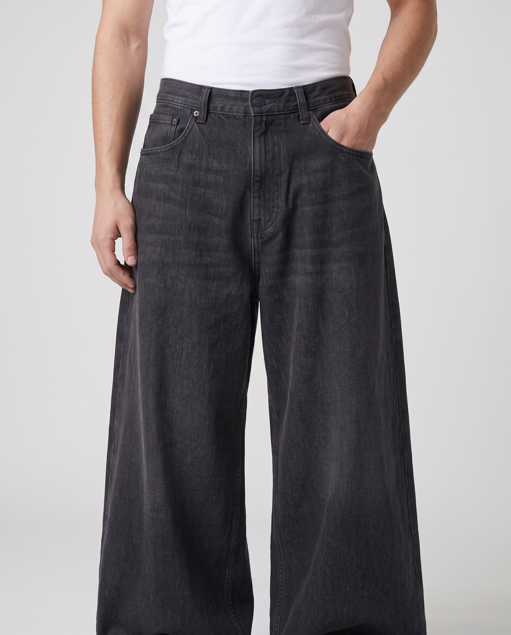Slack Jeans — Blacktop on model — waist and pocket detail