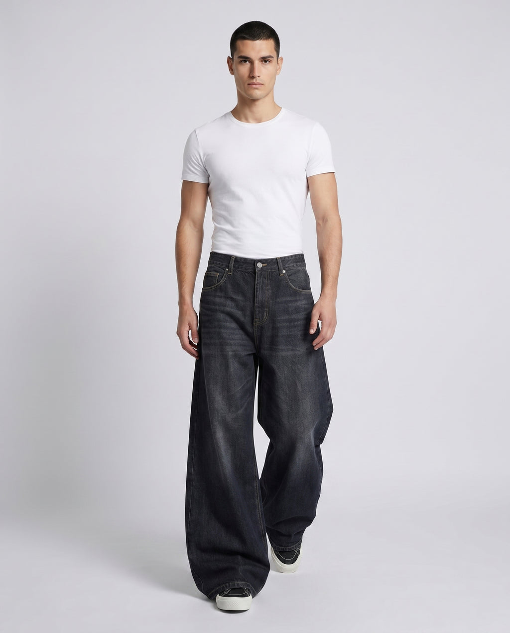 Big Easy Jeans Night Bloom on model — walking, fabric in motion