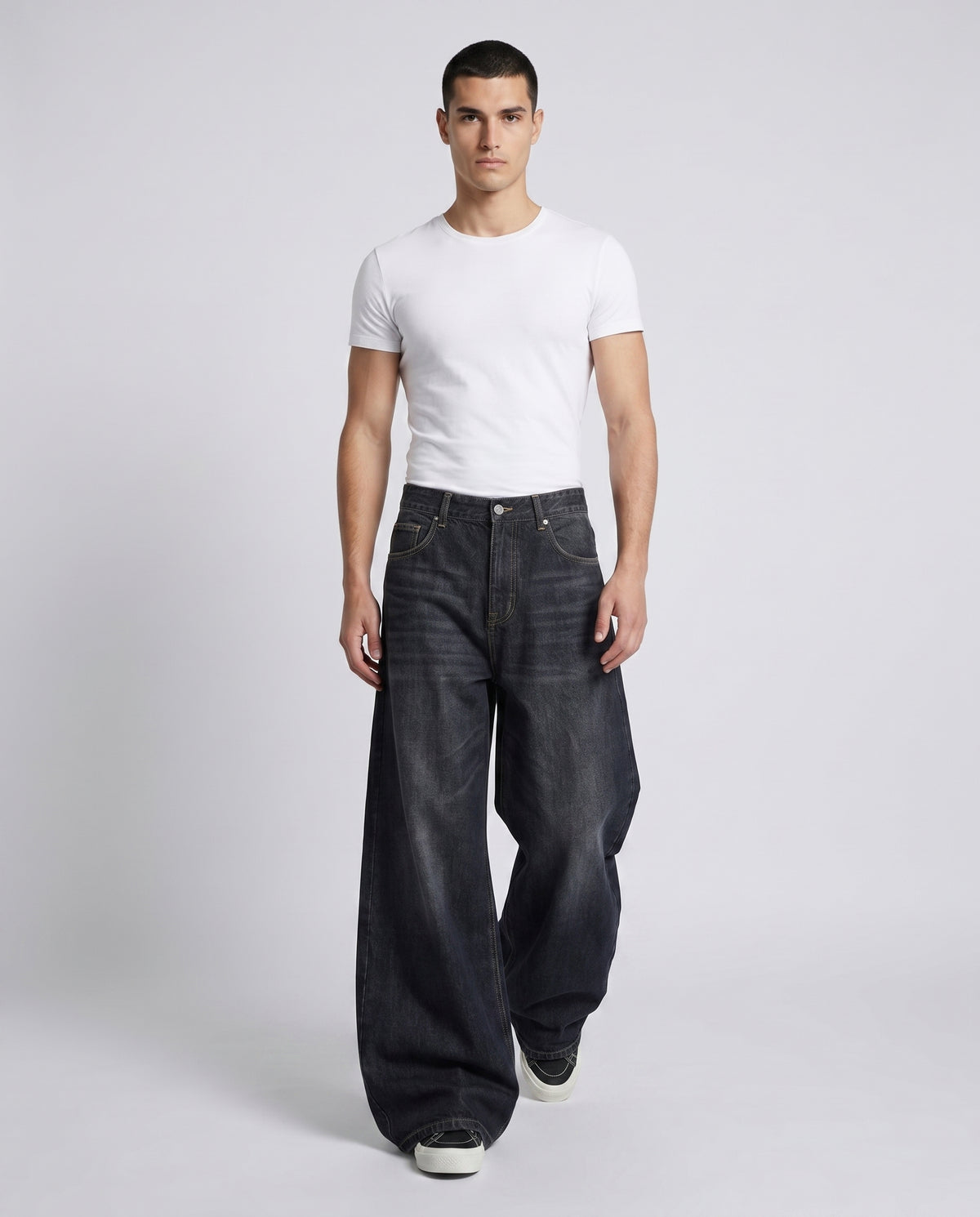 Big Easy Jeans Night Bloom on model — walking, fabric in motion