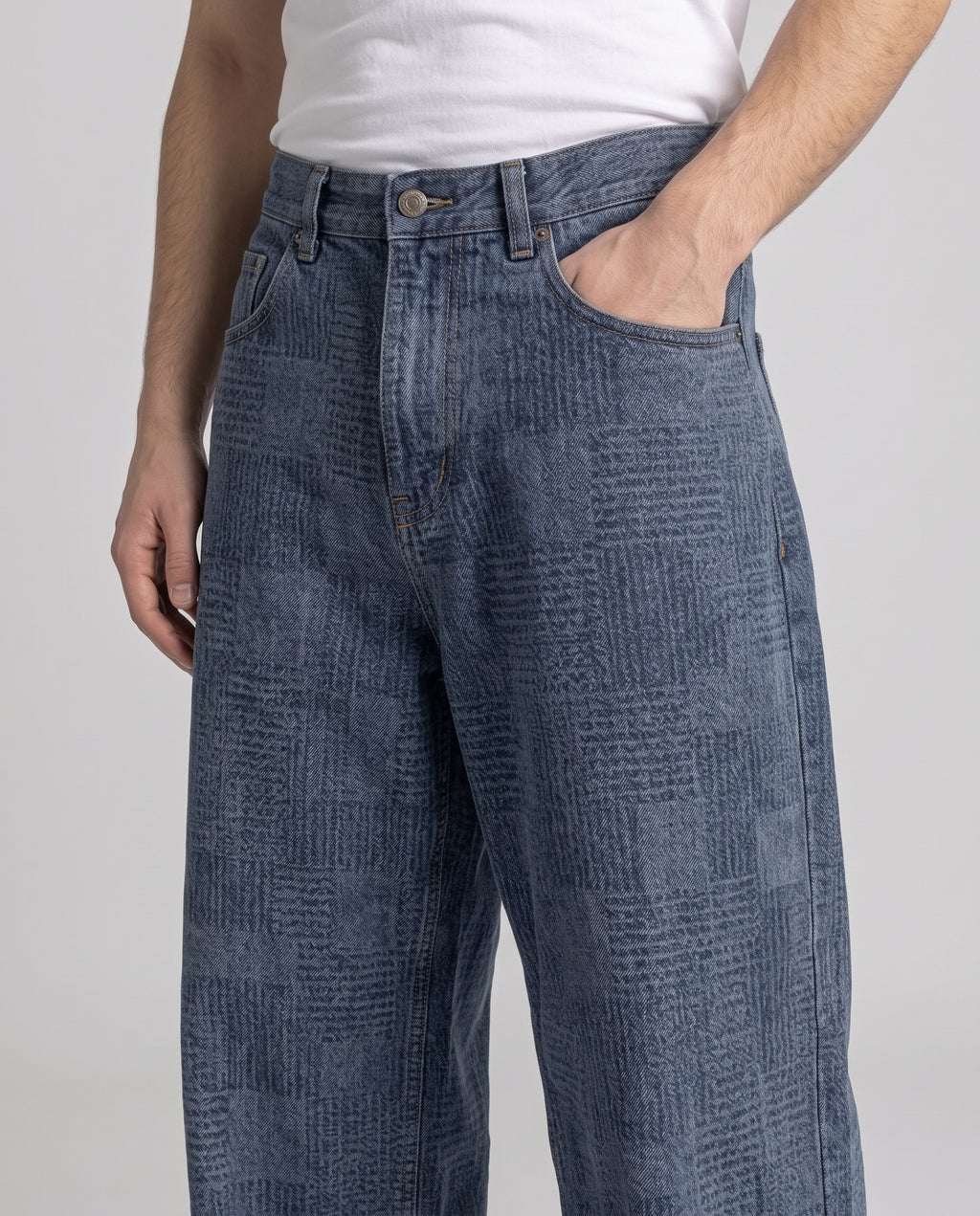 Boulevard Jeans — Block Print on model — waist and pocket detail