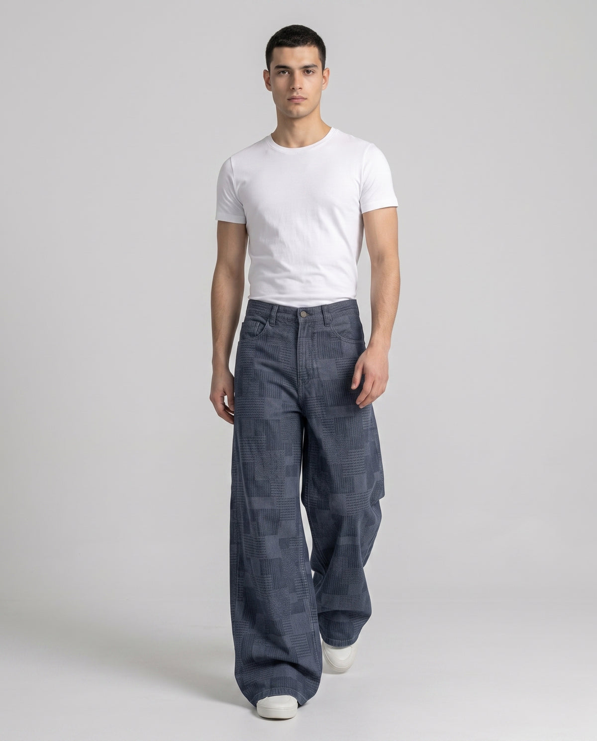 Boulevard Jeans — Block Print on model — walking, fabric in motion