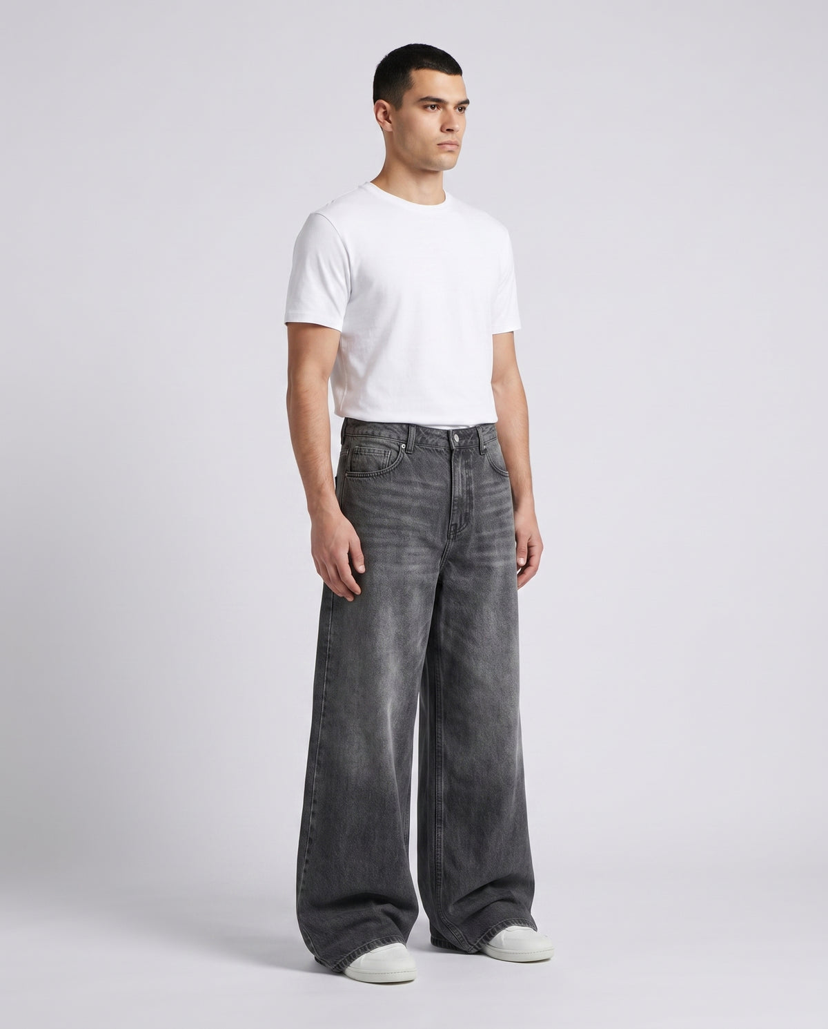 Easy Jeans — City Black on model — three-quarter view