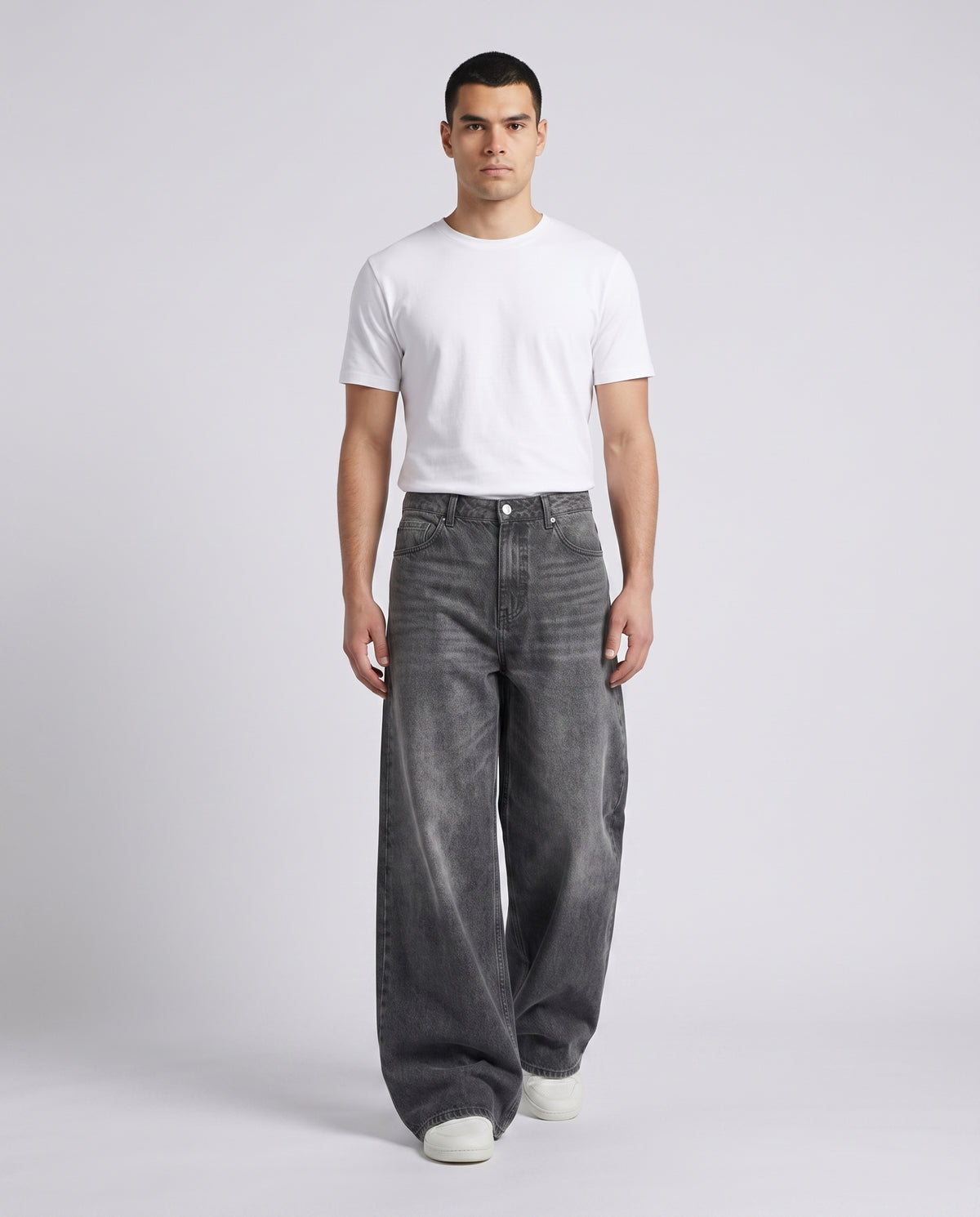 Easy Jeans — City Black on model — walking, fabric in motion