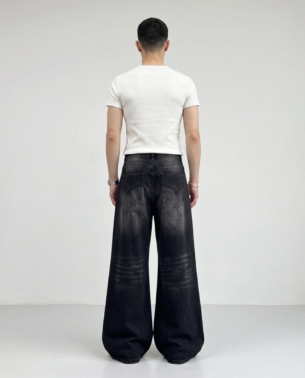 Slack Jeans — Bone Wash on model — back view