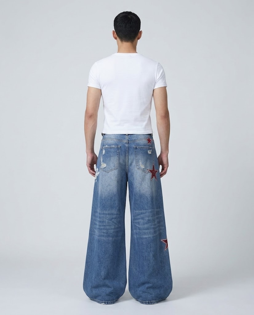 Session Ripped Jeans — Curb Blue on model — back view