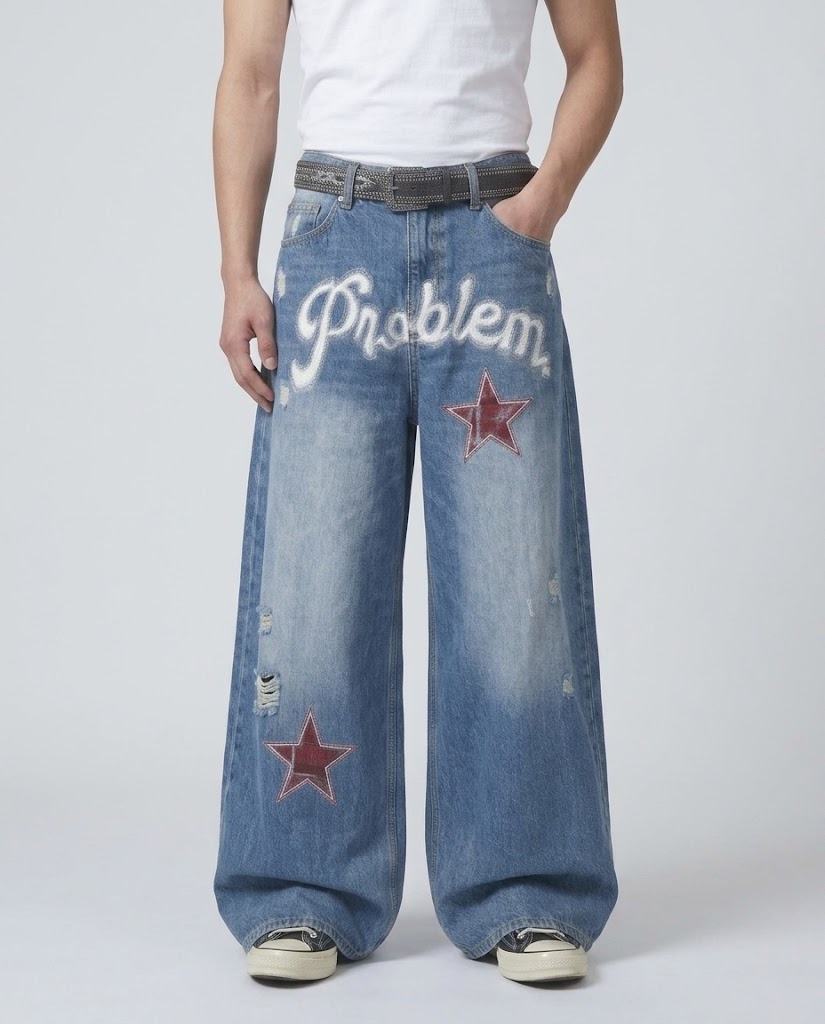 Session Ripped Jeans — Curb Blue on model — waist and pocket detail