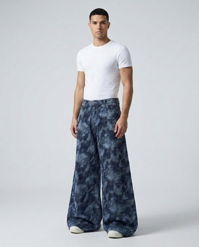 Maxout Jeans — Ink Cloud on model — three-quarter view