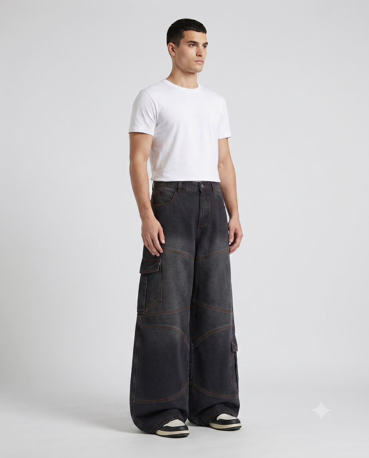 Boulevard Jeans — True Blue on model — seated fit view