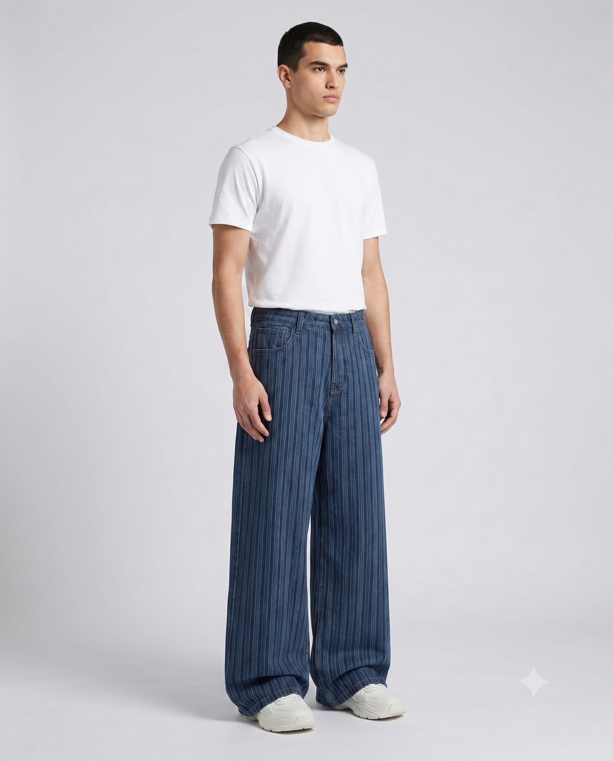 Maxout Embroidered Jeans — Flora Blue on model — back view
