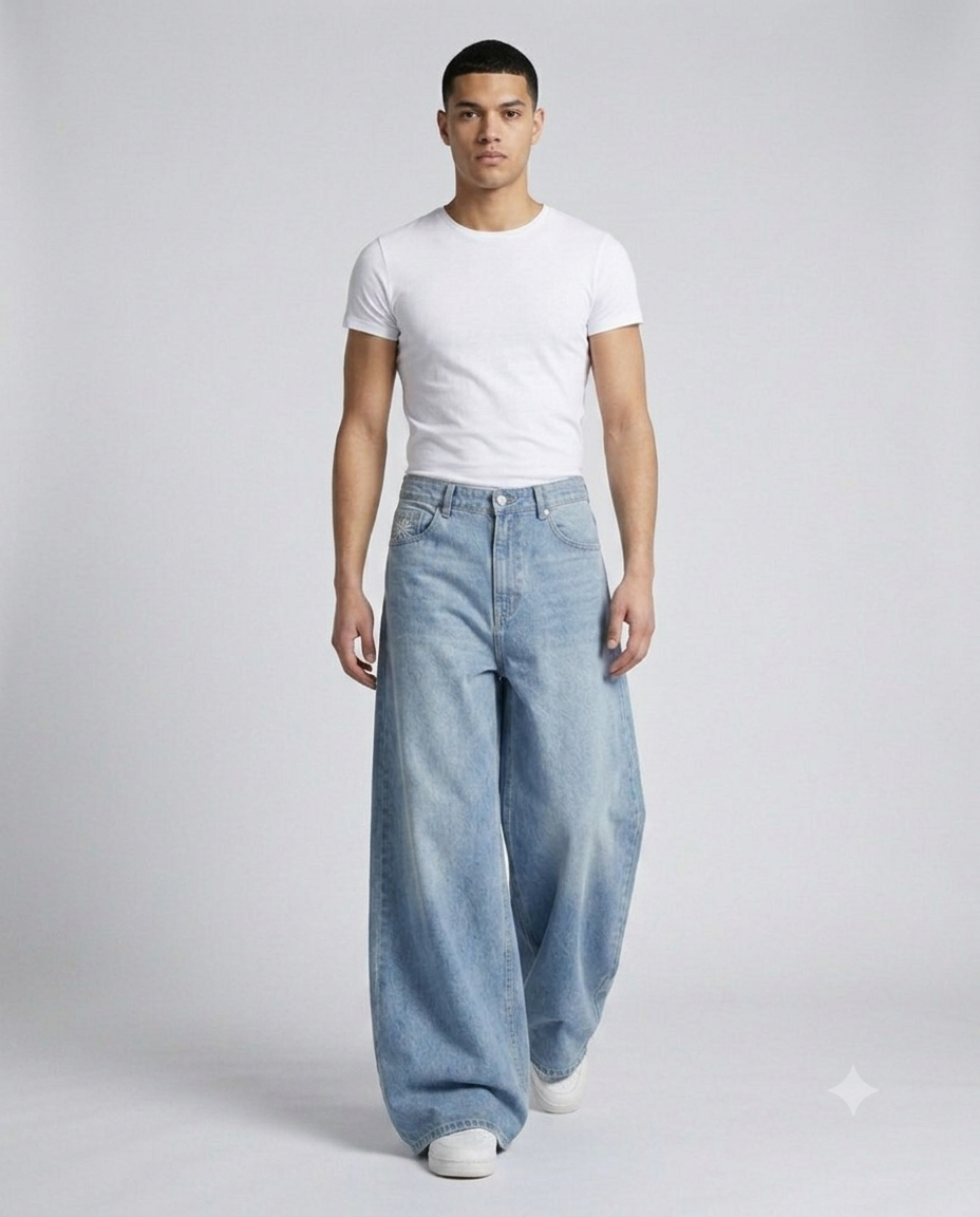Maxout Embroidered Jeans — Flora Blue on model — seated fit view