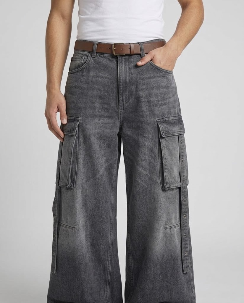 Foreman Jeans — Iron Wash on model — waist and pocket detail