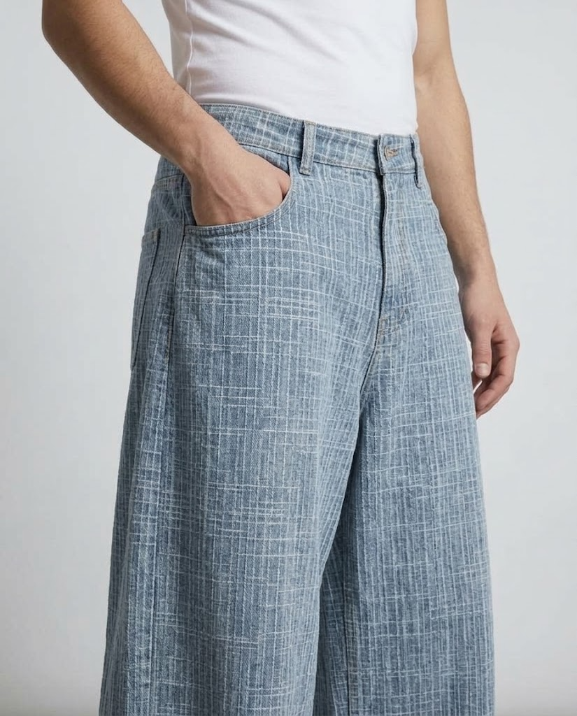 Maxout Jeans — Air Weave on model — waist and pocket detail