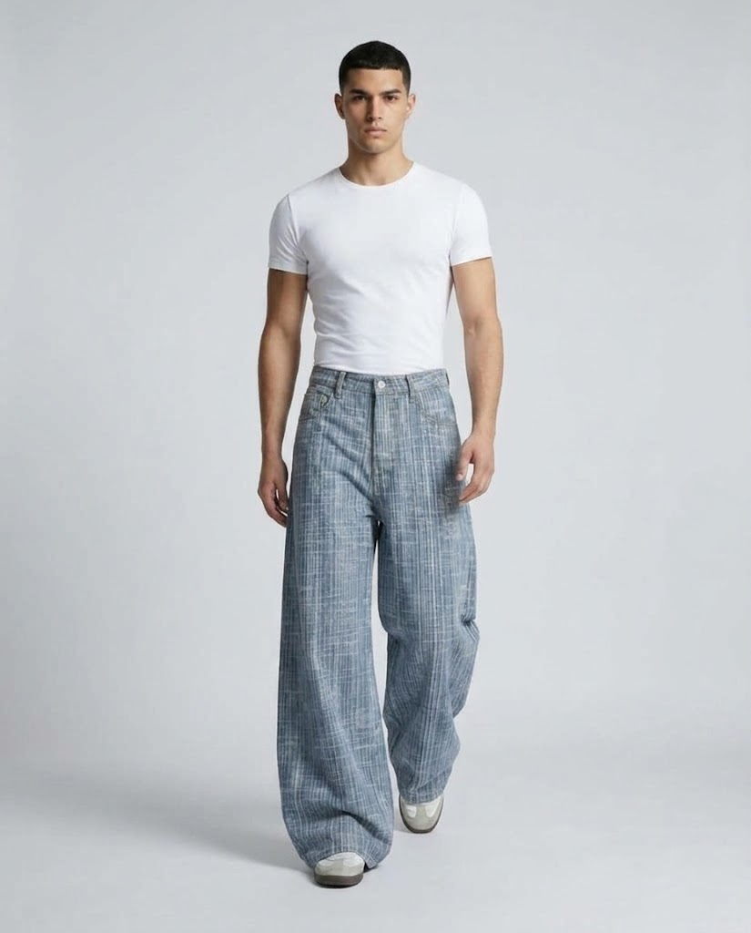 Maxout Jeans — Air Weave on model — walking, fabric in motion