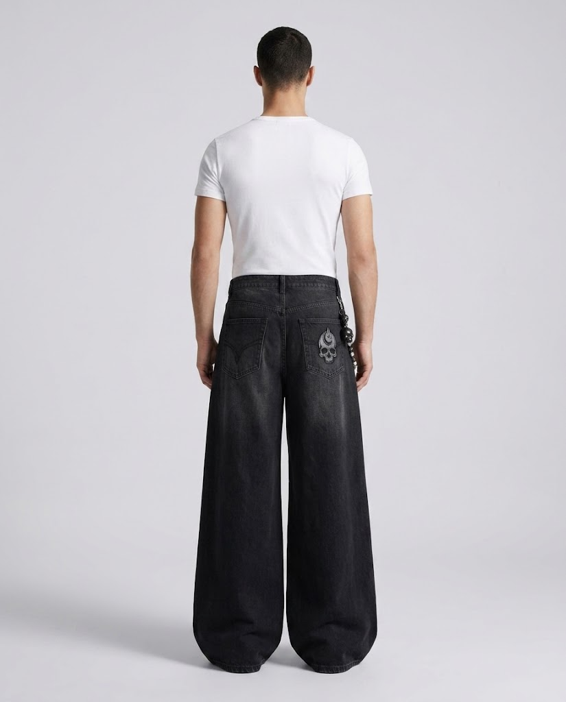 Slack Jeans — Skull Night on model — back view