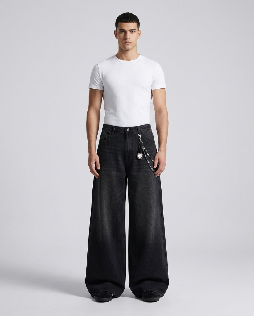 Slack Jeans — Skull Night on model — three-quarter view