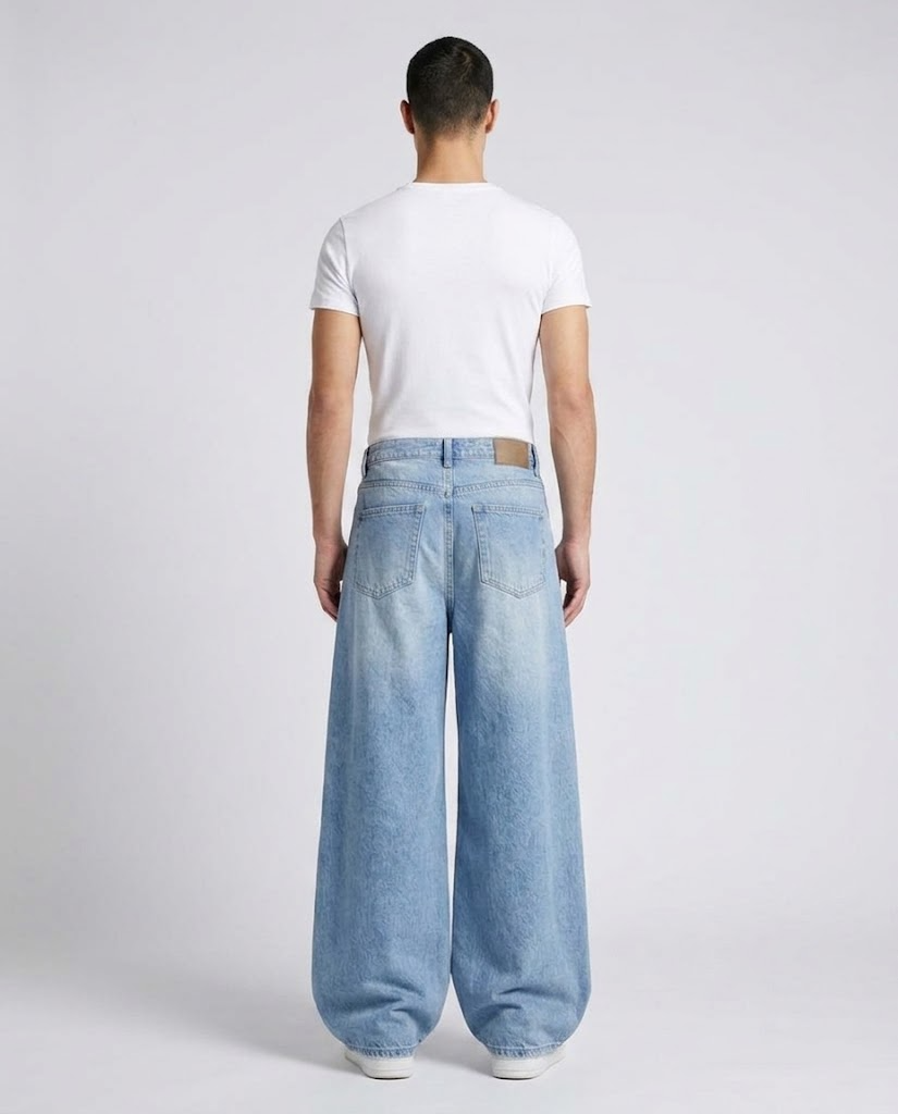 Maxout Jeans — Glacier Blue on model — back view