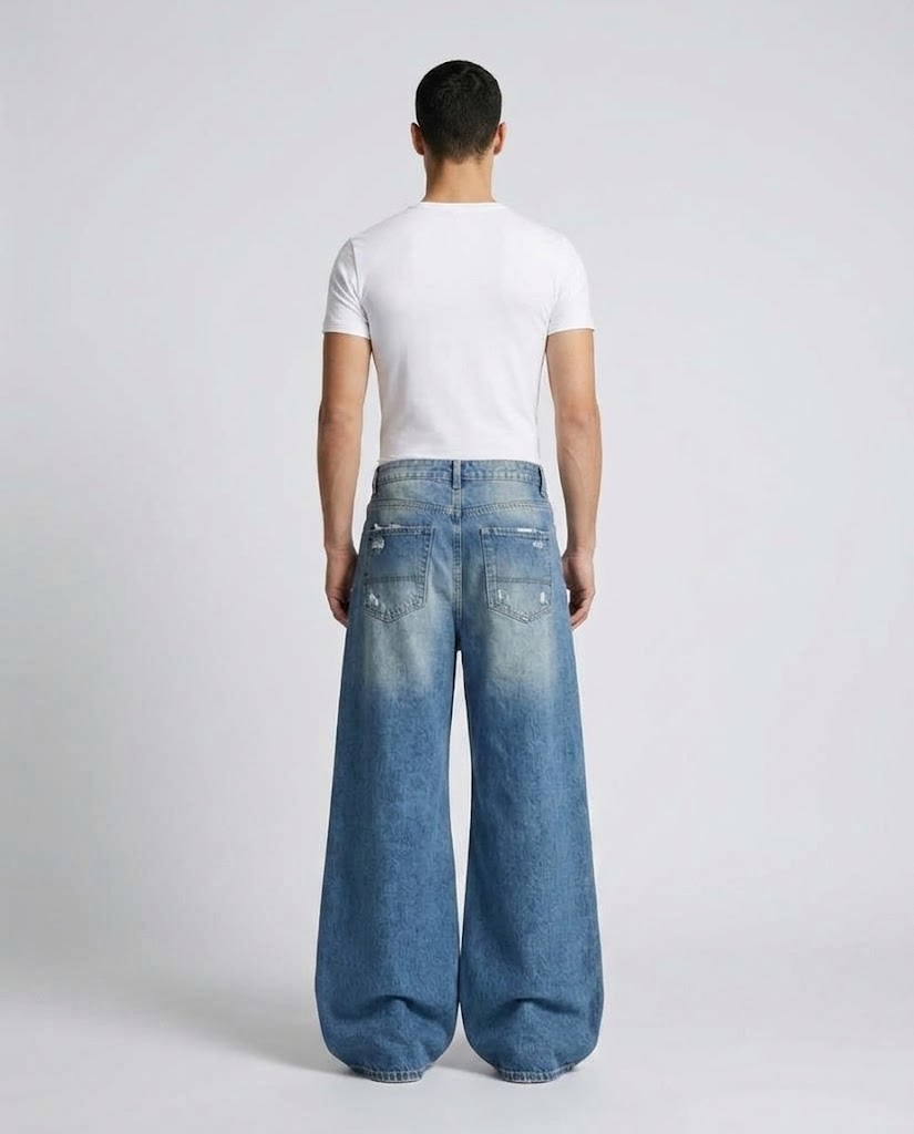 Slack Ripped Jeans — Faded Royal on model — back view