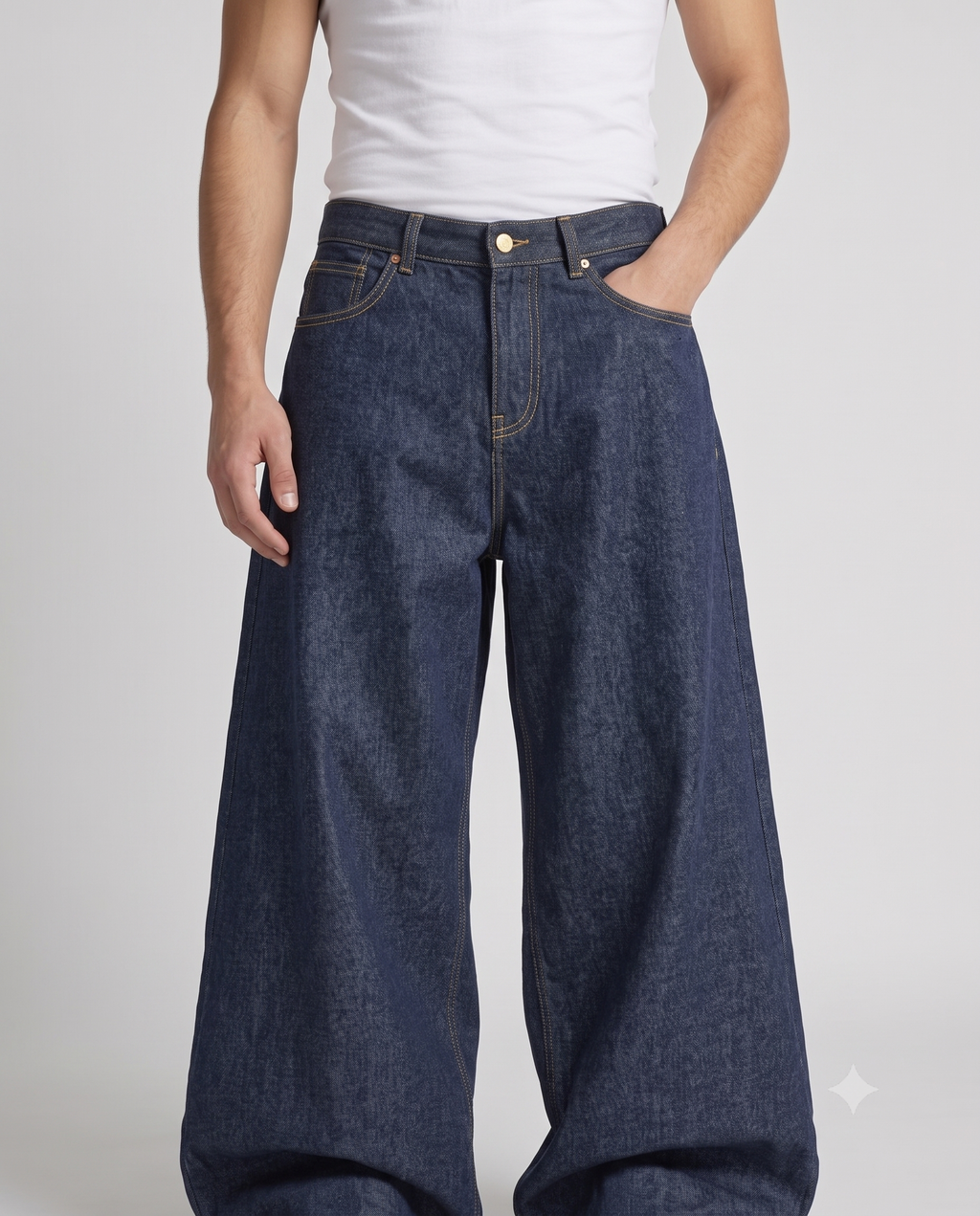 Boulevard Jeans — Lightning Wash on model — seated fit view