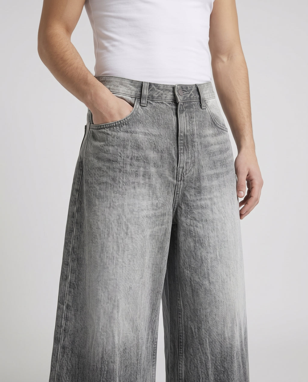Big Easy Jeans — Gradient Dusk on model — waist and pocket detail