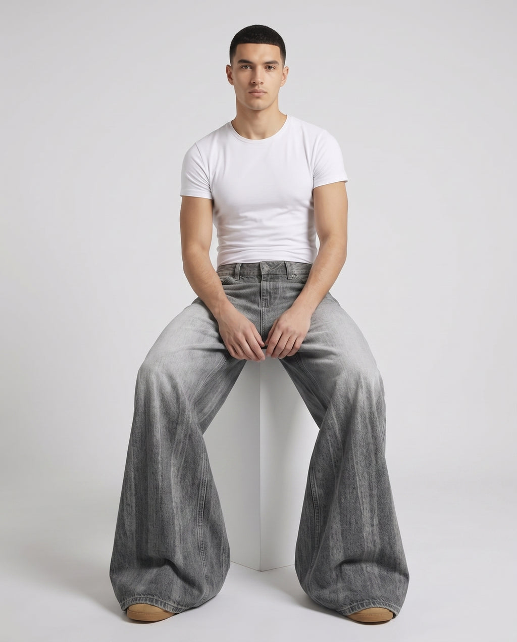 Big Easy Jeans — Gradient Dusk on model — seated fit view